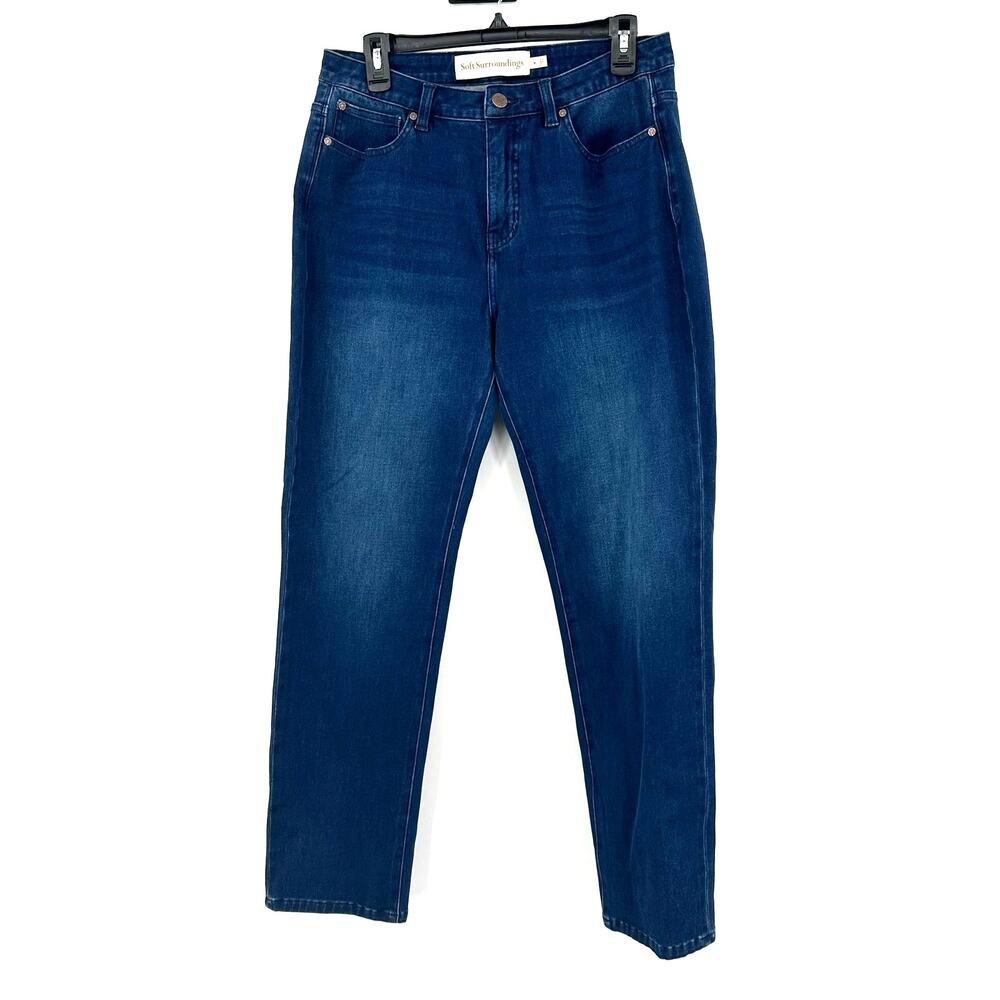 Soft Surroundings Sz 8 Jeans Blue Dark Wash Tapered Leg Stretch High Rise Denim‎